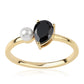Anillo de Plata Bañada en Oro con Espinela Negra y Perla blanca de agua dulce