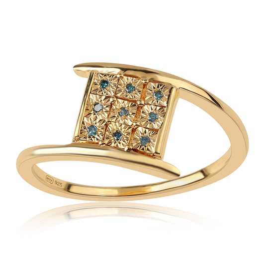 Anillo de Plata Bañada en Oro con Diamante Azul