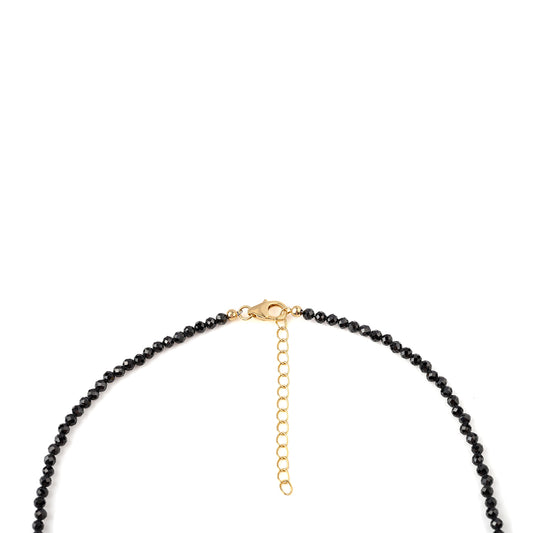 Collar de Plata Bañada en Oro con Espinela Negra y Perla blanca de agua dulce