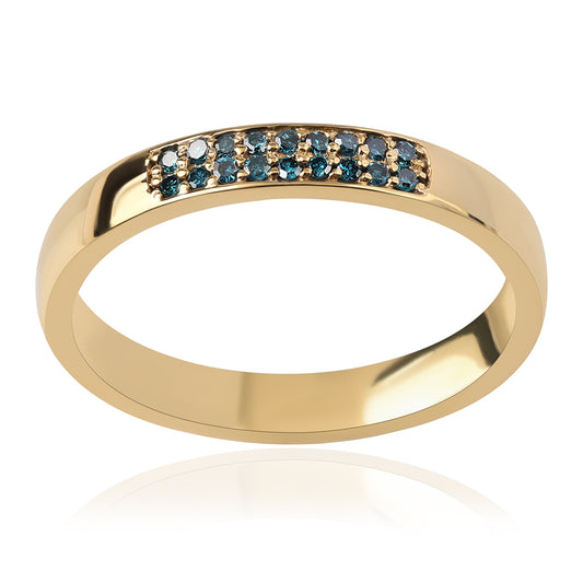 Anillo de Plata Bañada en Oro con Diamante Azul