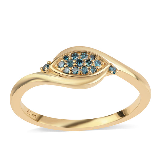 Anillo de Plata Bañada en Oro con Diamante Azul