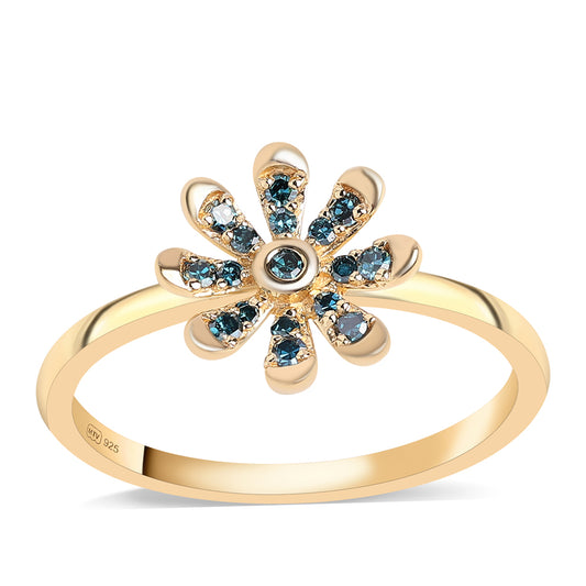 Anillo de Plata Bañada en Oro con Diamante Azul
