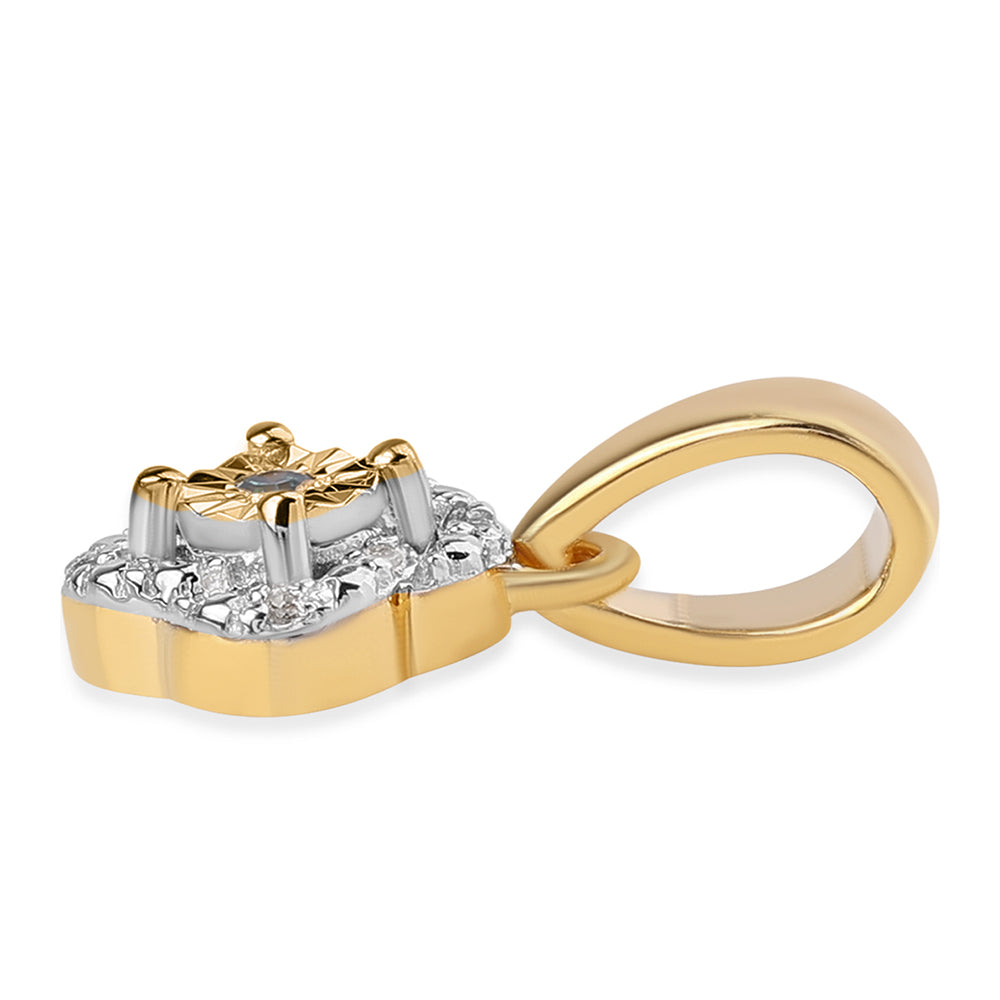 Conjunto de Plata Bañada en Oro con Diamante Azul y Topacio Blanco ( Pendientes +Anillo +Colgante ) 9 