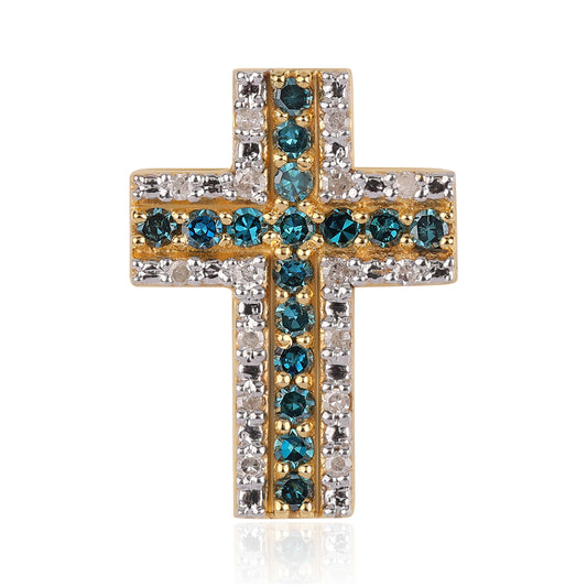 Cruz Colgante de Plata Bañada en Oro con Diamante Azul y Diamante blanco