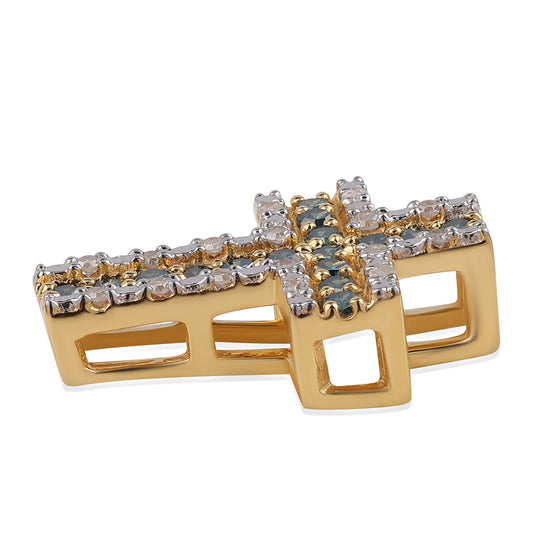Cruz Colgante de Plata Bañada en Oro con Diamante Azul y Diamante blanco
