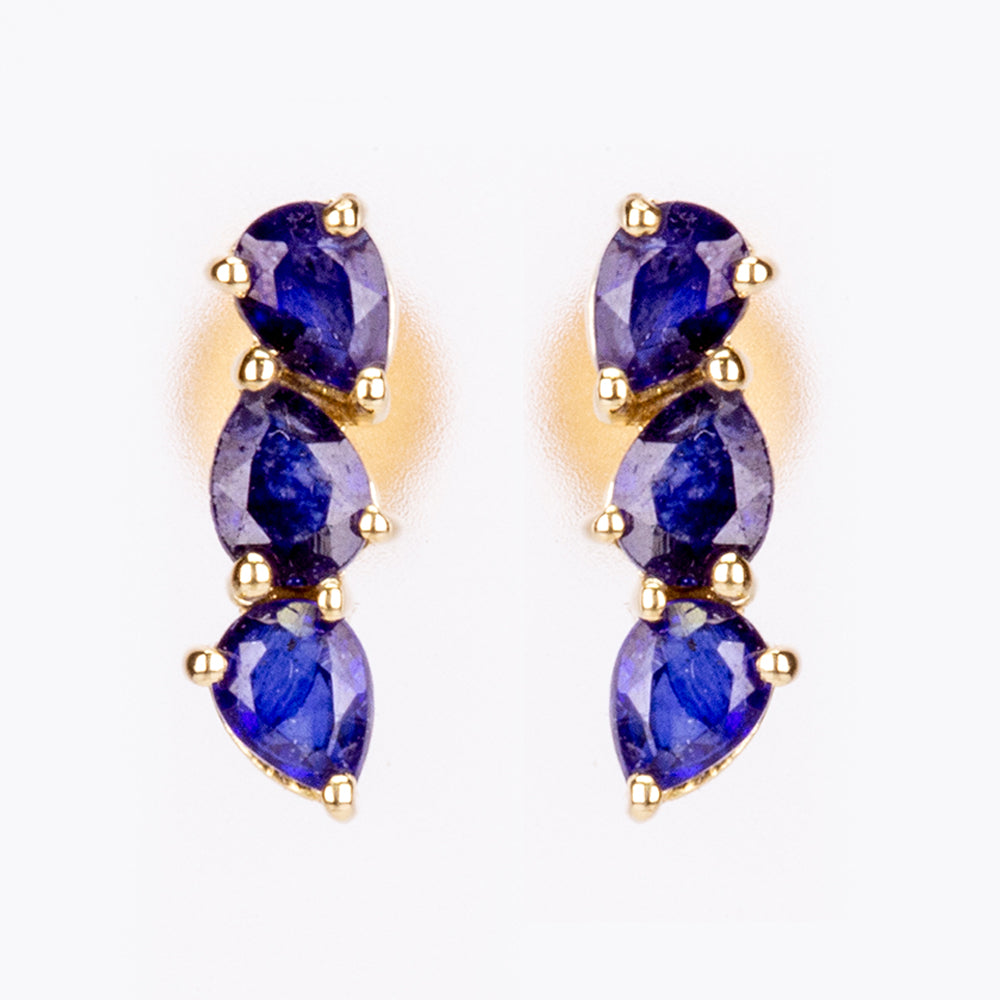 Pendientes de Plata Bañada en Oro con Zafiro Azul Australiano 1 