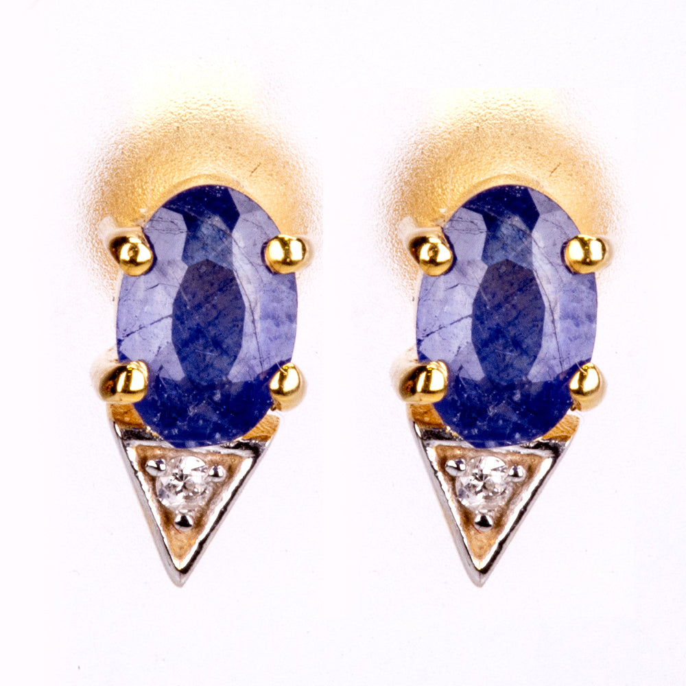 Pendientes de Plata Bañada en Oro con Zafiro Azul Australiano y Zircón Blanco 1 