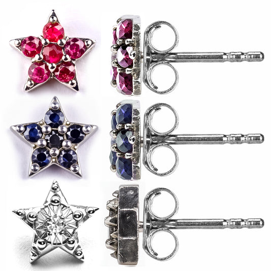 Conjunto de Plata con Rubí de Tailandia y Diamante blanco ( Pendientes )