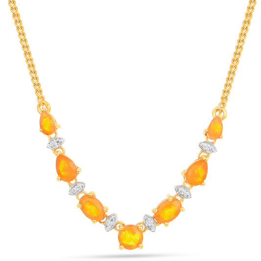 Collar de Plata Bañada en Oro con Ópalo Fuego y Zircón Blanco