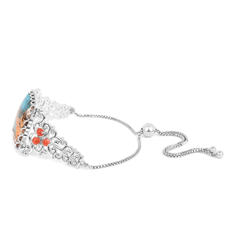 Pulsera de Plata con Turquesa Ostra y Coral Rojo 2 