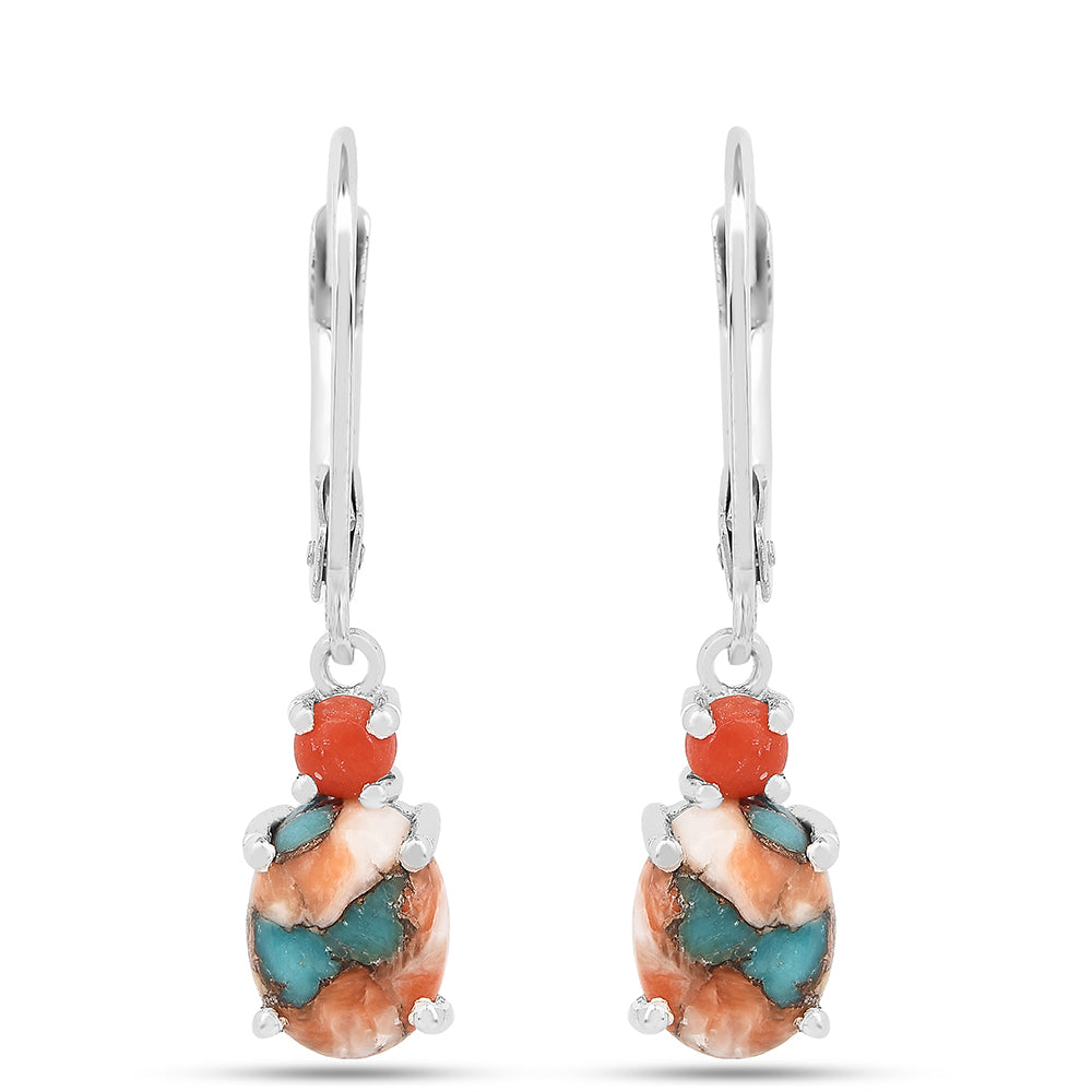 Pendientes de Plata con Turquesa Ostra y Coral Rojo
