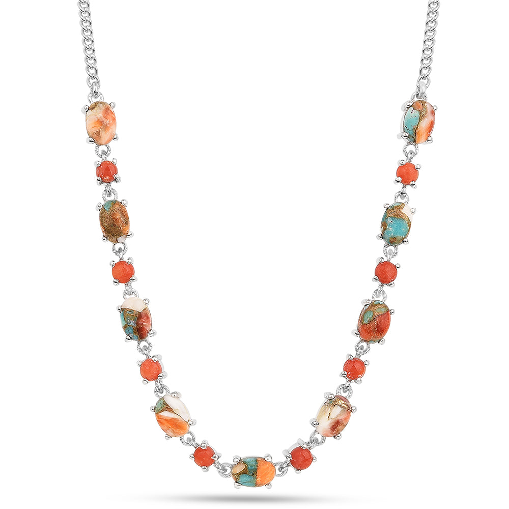 Collar de Plata con Turquesa Ostra y Coral Rojo