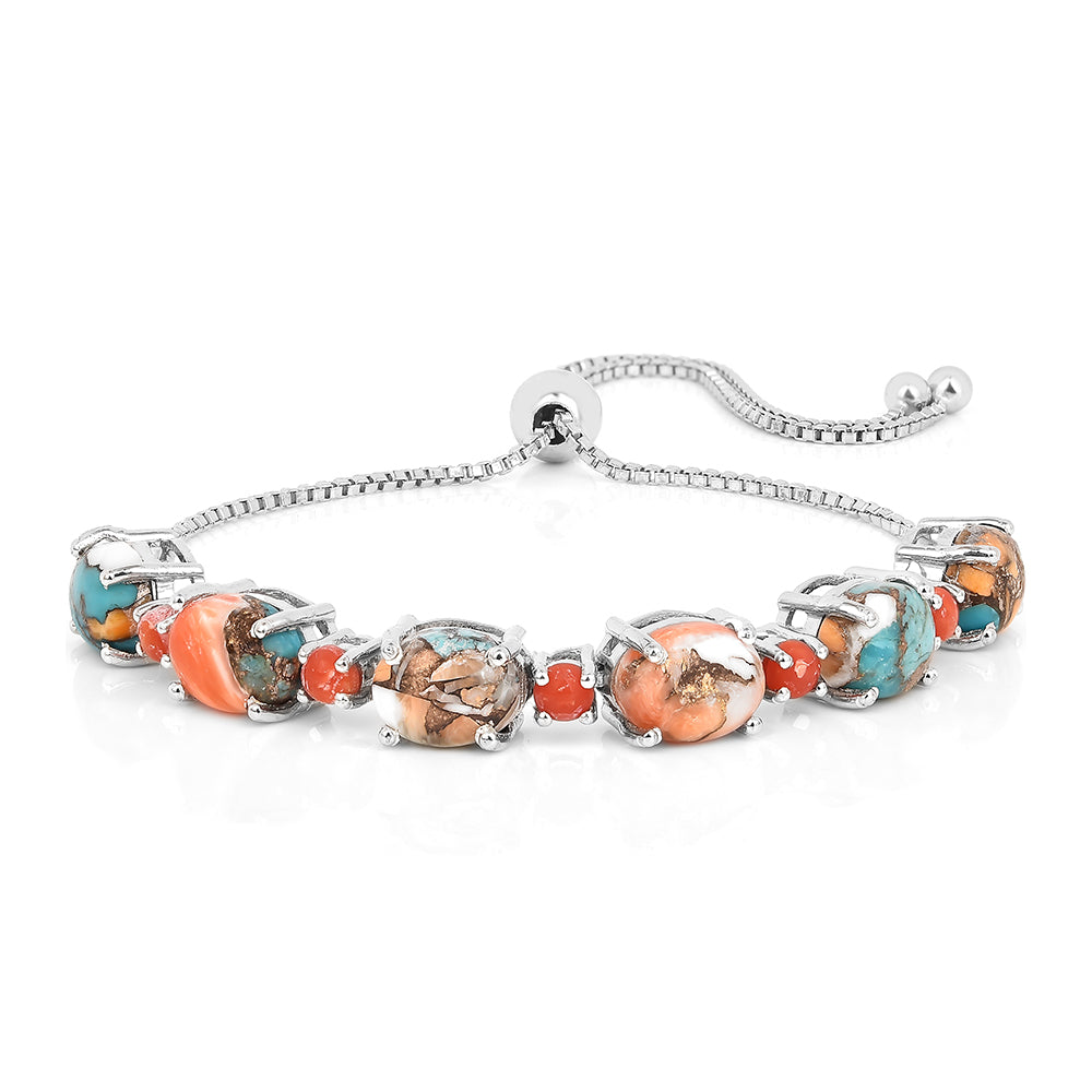 Pulsera de Plata con Turquesa Ostra y Coral Rojo 1 