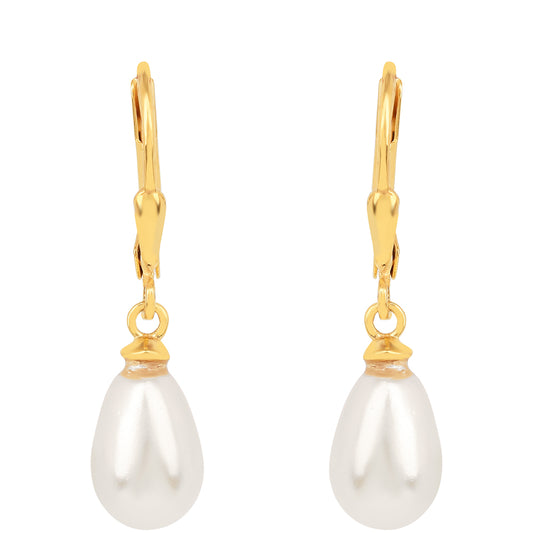 Pendientes de Plata Bañada en Oro con Perla de Agua Dulce Crema