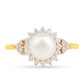 Anillo de Plata Bañada en Oro con Perla de Agua Dulce Crema y Zircón Blanco