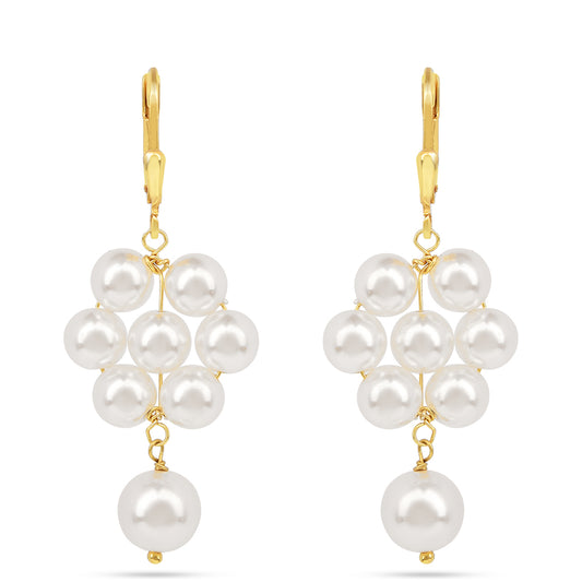 Pendientes de Plata Bañada en Oro con Perla de Agua Dulce Crema