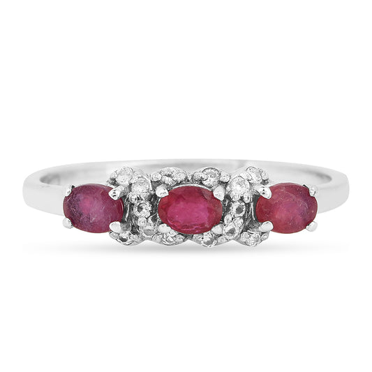 Anillo de Plata con Rubí de Tailandia y Zircón Blanco