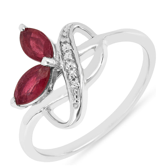Anillo de Plata con Rubí de Tailandia y Zircón Blanco
