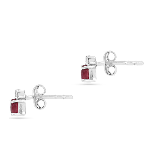 Pendientes de Plata con Rubí de Tailandia y Zircón Blanco