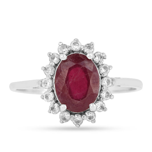Anillo de Plata con Rubí de Tailandia y Zircón Blanco