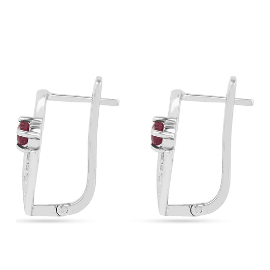 Pendientes de Plata con Rubí de Tailandia y Zircón Blanco