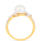 Anillo de Plata Bañada en Oro con Perla de Agua Dulce Crema y Zircón Blanco
