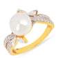 Anillo de Plata Bañada en Oro con Perla de Agua Dulce Crema y Zircón Blanco