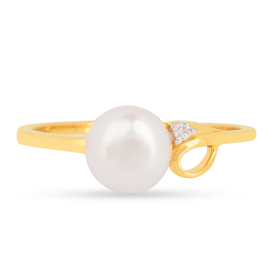 Anillo de Plata Bañada en Oro con Perla de Agua Dulce Crema y Zircón Blanco
