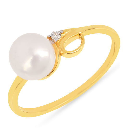 Anillo de Plata Bañada en Oro con Perla de Agua Dulce Crema y Zircón Blanco
