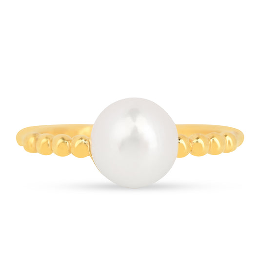 Anillo de Plata Bañada en Oro con Perla de Agua Dulce Crema
