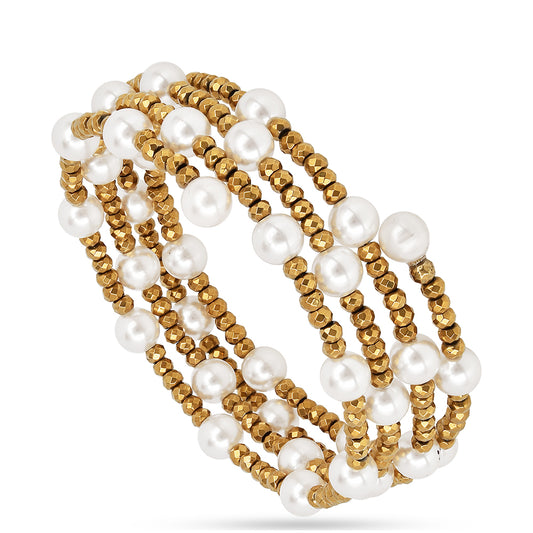 Pulsera de Plata Bañada en Oro con Perla de Agua Dulce Crema