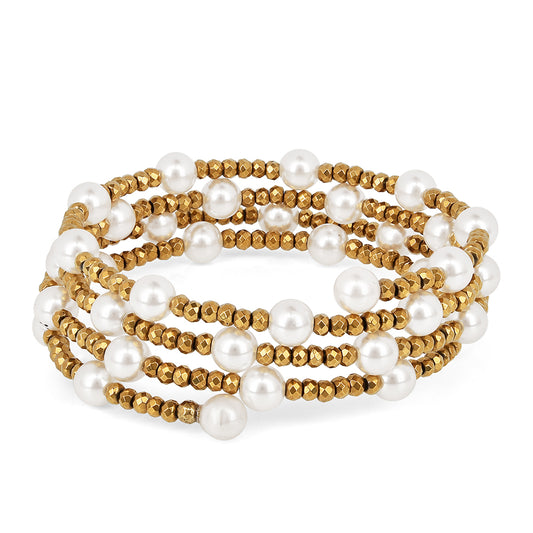 Pulsera de Plata Bañada en Oro con Perla de Agua Dulce Crema