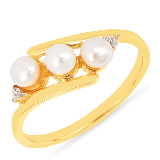 Anillo de Plata Bañada en Oro con Perla de Agua Dulce Crema y Zircón Blanco