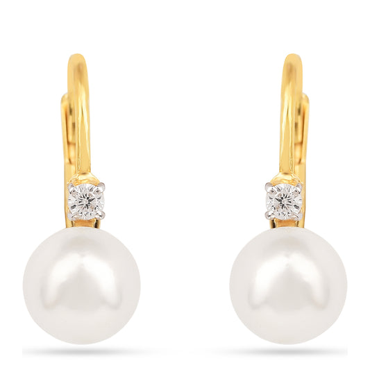 Pendientes de Plata Bañada en Oro con Perla de Agua Dulce Crema y Zircón Blanco