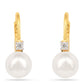 Pendientes de Plata Bañada en Oro con Perla de Agua Dulce Crema y Zircón Blanco