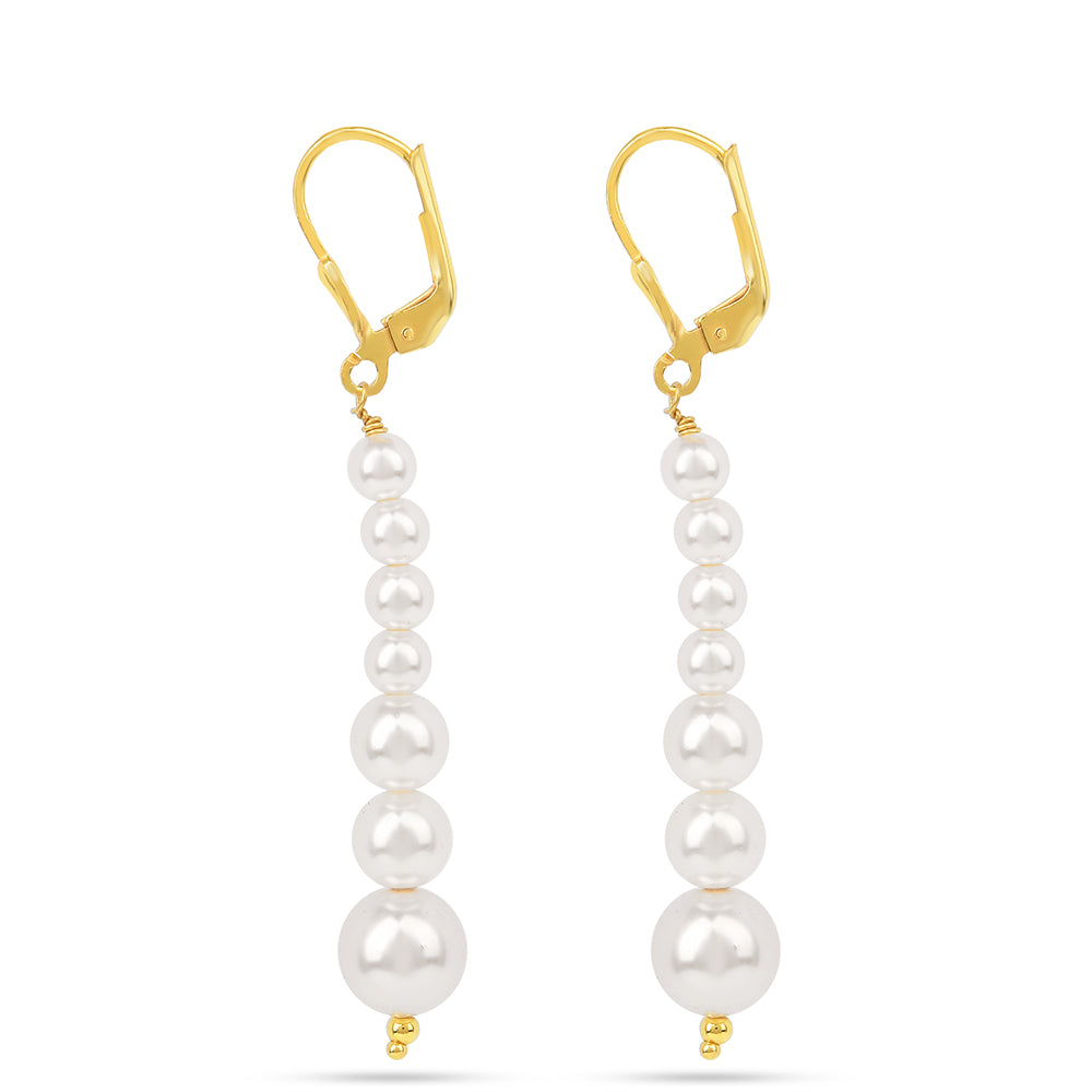 Pendientes de Plata Bañada en Oro con Perla de Agua Dulce Crema 2 