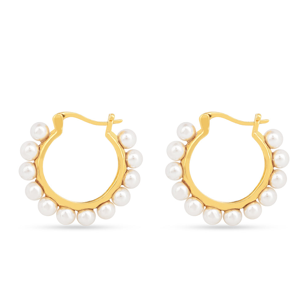 Pendientes de Plata Bañada en Oro con Perla de Agua Dulce Crema 1 