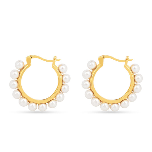 Pendientes de Plata Bañada en Oro con Perla de Agua Dulce Crema