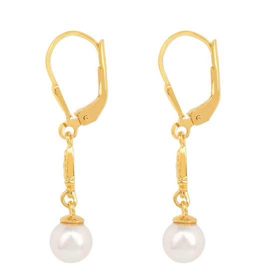 Pendientes de Plata Bañada en Oro con Perla de Agua Dulce Crema