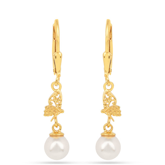 Pendientes de Plata Bañada en Oro con Perla de Agua Dulce Crema
