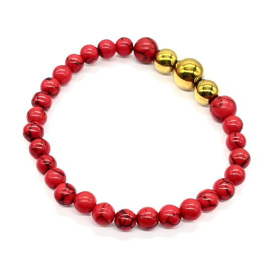 Pulsera Cuenta con Coral de Esponja Roja y Hematita de Cerro Bolívar