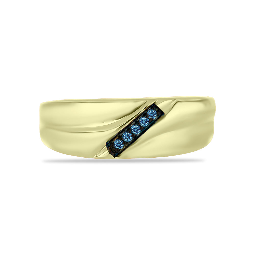 Anillo de Plata Bañada en Oro con Diamante Azul