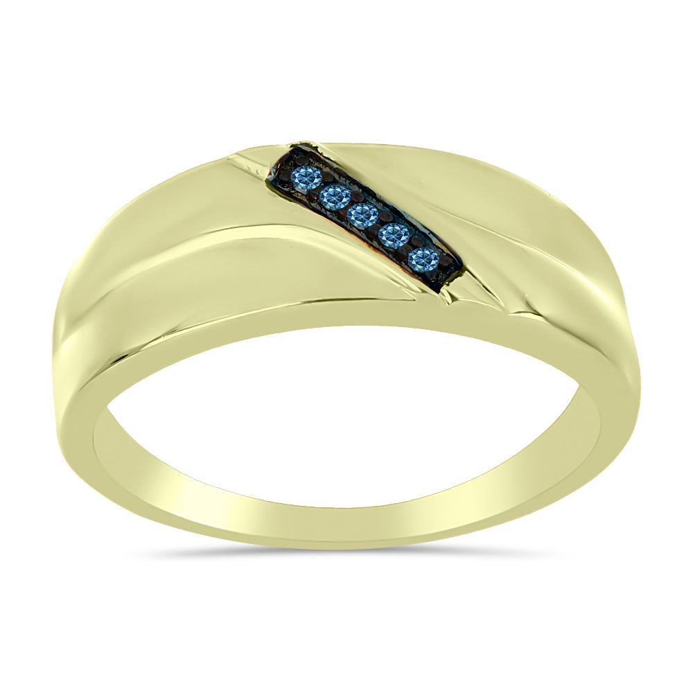 Anillo de Plata Bañada en Oro con Diamante Azul