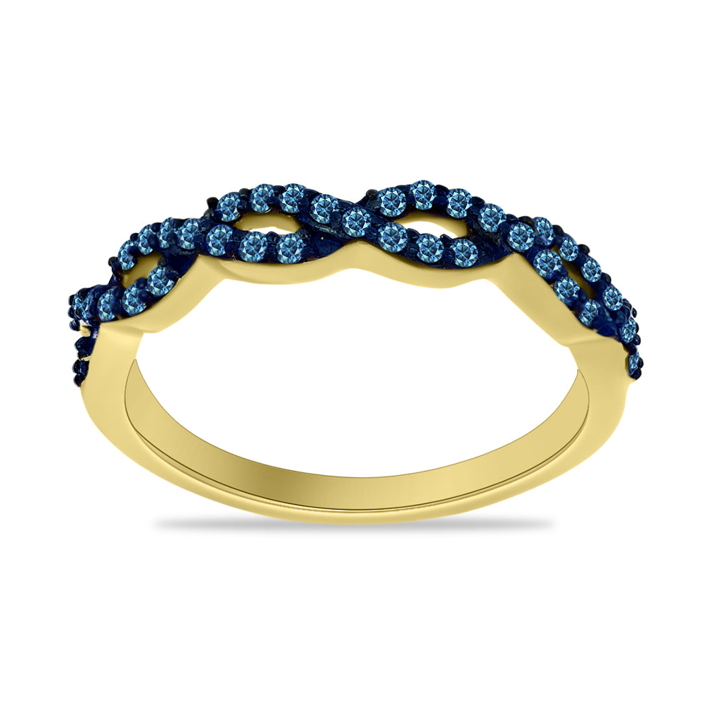 Anillo de Plata Bañada en Oro con Diamante Azul