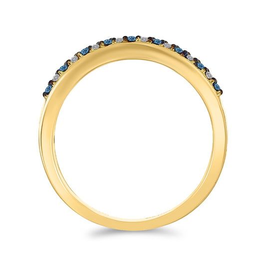 Anillo de Plata Bañada en Oro con Diamante Azul y Diamante blanco