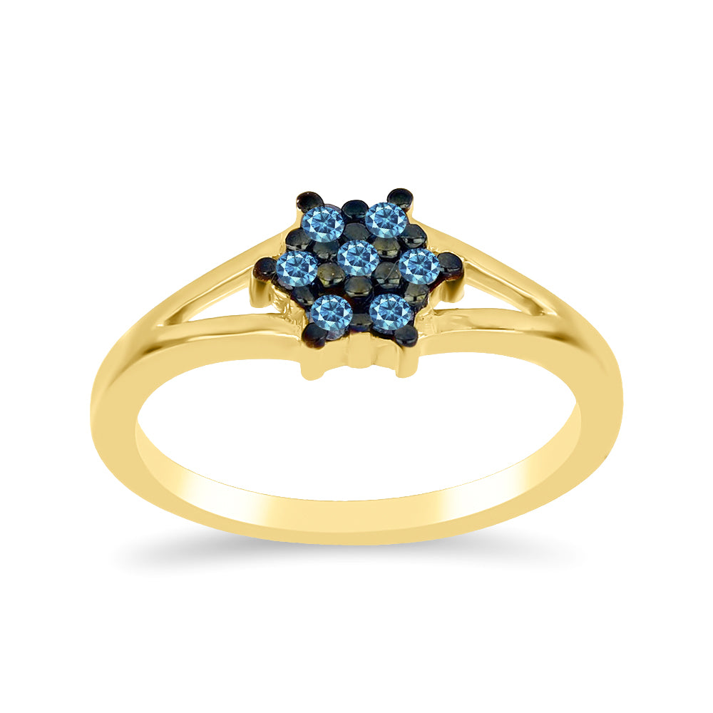 Anillo de Plata Bañada en Oro con Diamante Azul
