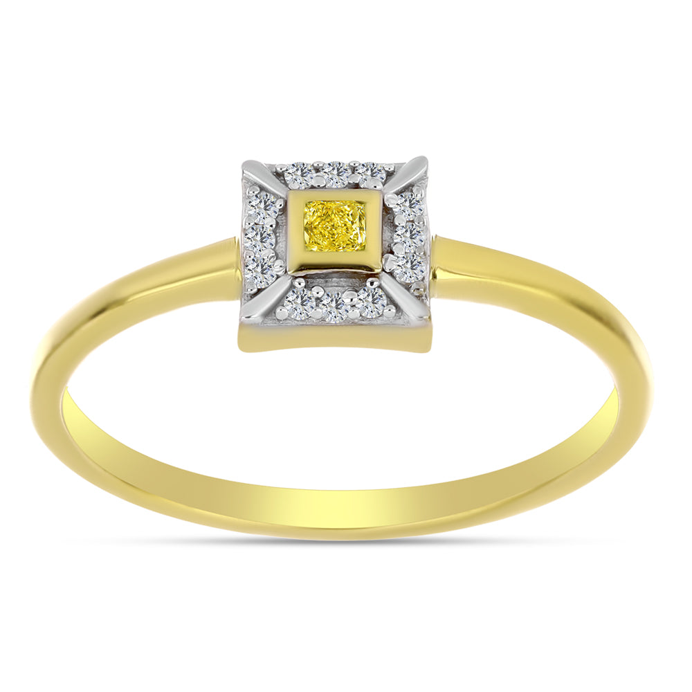 Anillo de Plata Bañada en Oro con Diamante Amarillo y Zircón blanco natural