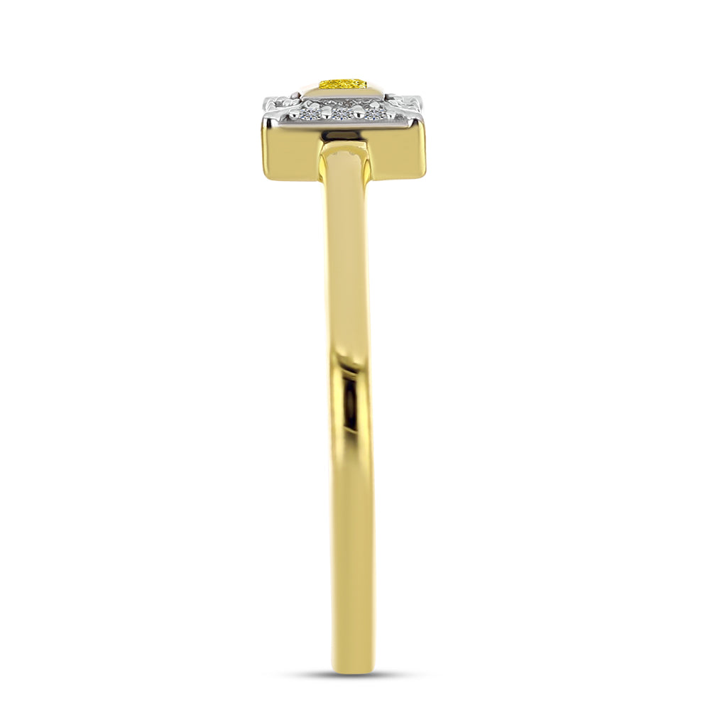 Anillo de Plata Bañada en Oro con Diamante Amarillo y Zircón blanco natural 4 