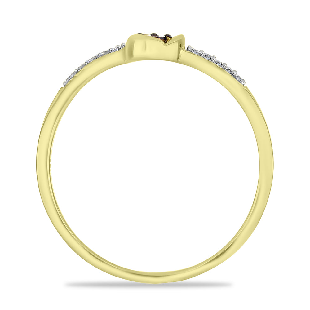 Anillo de Plata Bañada en Oro con Diamante Rojo y Zircón Blanco 2 