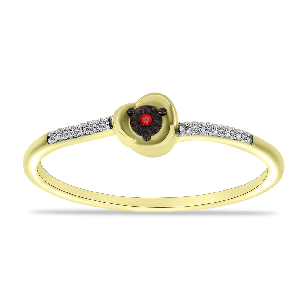 Anillo de Plata Bañada en Oro con Diamante Rojo y Zircón Blanco